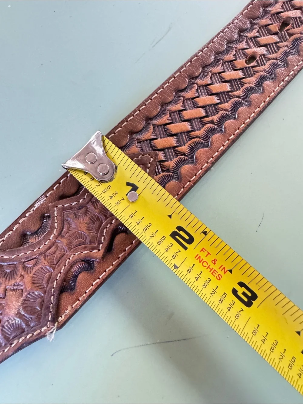 Vintage Nocona Western Tooled Leather Belt Gold Floral Conchos Engraved Buckle